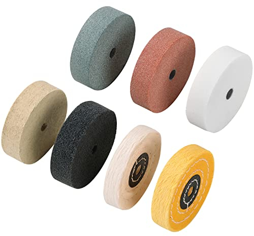 AmaCupid Grinding wheel, Buffing Wheels Kits 3 inches 7 Pieces. for Mini Small Polishing Machine, Electric Drill. Sharpening, Rust Removal, Polishing. for Home DIY. 3/8 inch Arbor