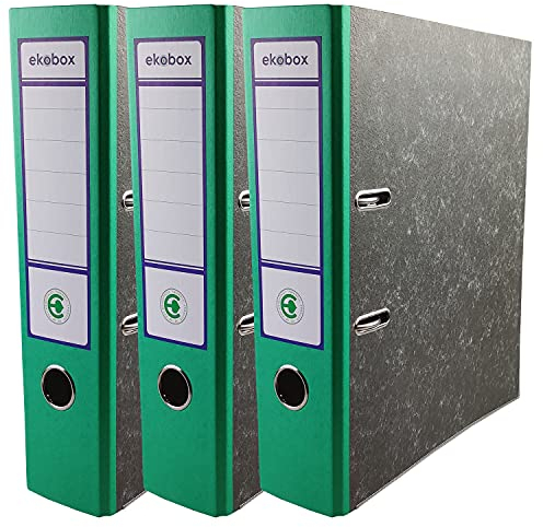 Netuno 3x Ordner Aktenordner 2-Ringordner Ekobox marmoriert grün folder organiser 75mm A4 breit aus Pappe Karton für Büro Regal Mappen office Schreibtisch