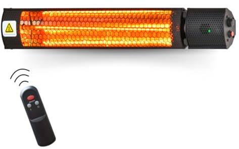 STARLYF Electric Infrared Patio Heater Wall Mounted 2000W - IP65 Waterproof - Low Energy Heater for Garden, Remote Control, Outdoor & Indoor, Wall Mounted option, Instant heat technology