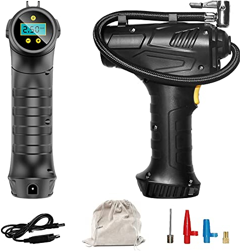 Compressore Portatile per Auto - Pompa dell'aria Elettrica con Luce LED Digitale per Palloni, Barche, Scooter, Motociclette
