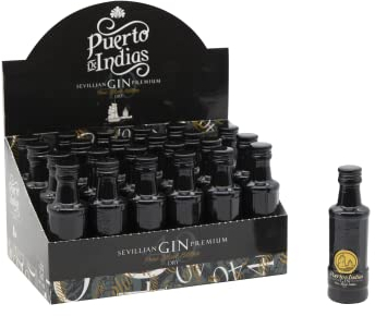 Gin Puerto de Indias - Pack 24 Mini Botellas Ginebra Pure Black Edition - Ginebra Premium de sabor intenso - 5cl - 37.5%
