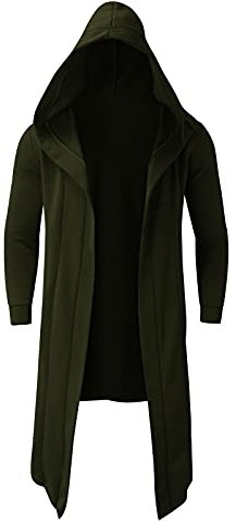 Xmiral Giacca uomo stile scuro lungo cardigan mantello cappotto maglione con cappuccio (L,Verde)