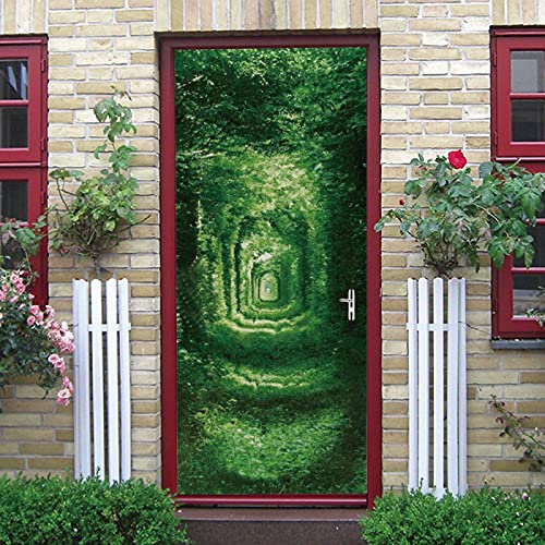 LuSeven stickers paroi de douche Vert plante tunnel 50x125cm(19.68 inches * 49.21 inches) Autocollant 3D Stéréo de Porte, Sticker De Porte Trompe l'oeil Moderne Art Auto-adhésif Poster PVC Sticker Por