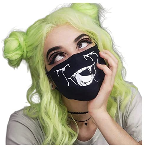 Frauen Gothic Bedruckte Masken Wiederverwendbare Stoff-Gesichtsmaske Staubmaske (One Size,Black)