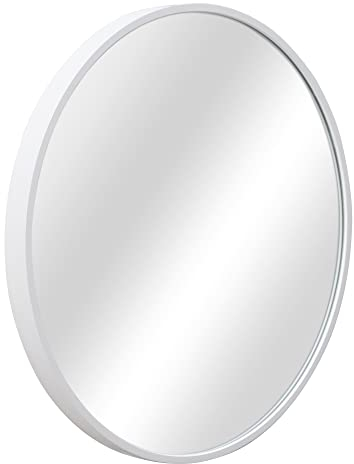[en.casa] Wandspiegel Modugno 50 cm Badezimmerspiegel Badspiegel Schminkspiegel Hängespiegel rund Aluminiumrahmen Wandmontage Weiß