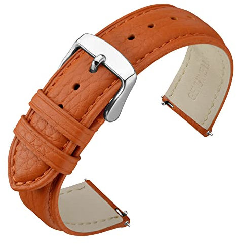 ANNEFIT Uhrenarmband 18mm Leder mit Edelstahl Silberne Schnalle, Schnellverschluss Armband mit Weich Gepolstert für Herren Damen (Orange)