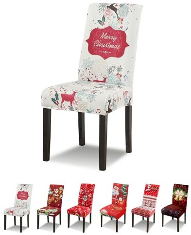 Lydevo Xmas Weihnachtlich Stuhlhussen 4er Set Stretch Stuhlhussen für Esszimmerstühle Stuhlhussen für Schwingstühle Waschbarer Abnehmbarer Stuhlbezug für Weihnachtliche Festival Christmas