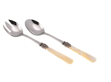 Rivadossi Sandro 9302I12 Set di Posate per Insalata, 2 Pezzi - Elena - 100% Made in Italy, Artigianalità e Design, Acciaio Inox 18/10,Avorio