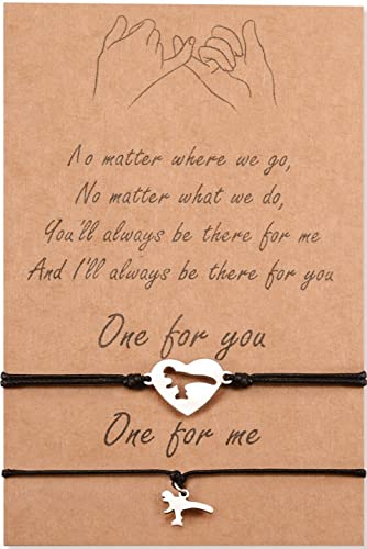 BOCHOI Dinosaurier Armbänder für 2 Mutter Sohn Armband Mami Me Jungs Passendes Wunsch-Herz-Armband Geschenk für Einschulung Schulanfang Endlich Schulkind Armbänder Schultag Schultüte Füllung