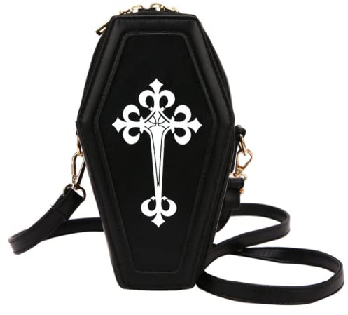 Aobiono Sargtasche Crossbody Geldbörse Gothic Y2K Neuheit Crossbody Schultertasche Kawaii Dark Academia Lolita Emo Grunge Alt Aesthetic, Schwarz, Large, Sling Rucksäcke