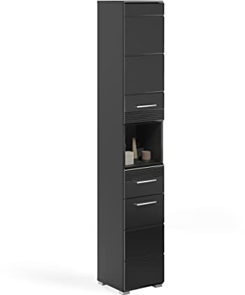 xonox.home Badezimmer Linus Hochschrank Schrank Kommode hoch Badschrank hochschrank Bad Hochschrank schmaler Schrank in schwarz Hochglanz, ca.30x182x31 cm