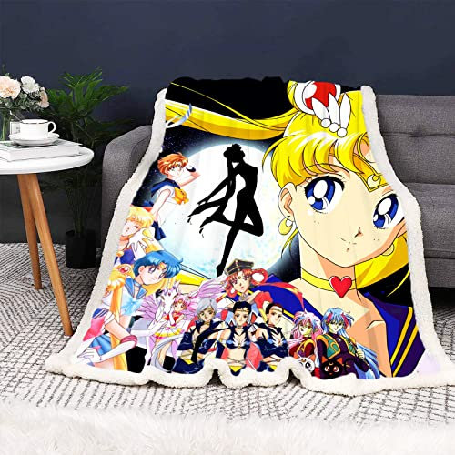 HNSRYLQX Sailor Moon Kuscheldecke 150x200 Anime Cute Moon Decke Kinder Sanft Flanelldecke Weich Fleecedecke Sofadecken Mikrofaser Tagesdecke (3,150 x 200 cm)