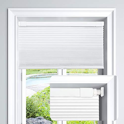 LazBlinds Jalousie, schnurlos, zellular, für Fenster, kein Werkzeug, kein Bohren, Lichtfilterung, Polyester, für Fenstergröße 50,8 x 122 cm (B x H), Weiß