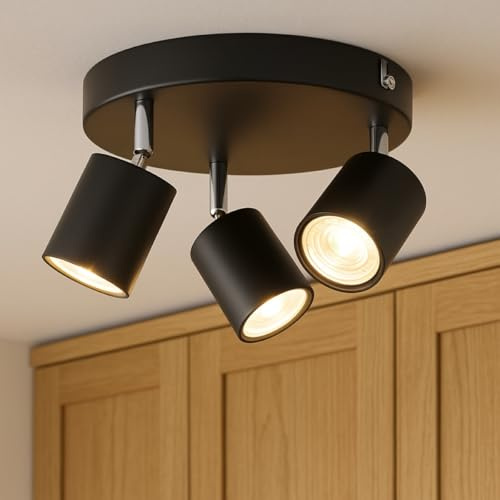 CGC Lighting Modern Contemporary Design Adjustable Heads GU10 Ceiling Spot Lights (Black, Triple Round)