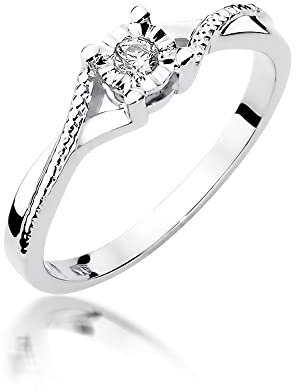 Weißgold Damen Goldring mit 0.08 Karat Diamant - Gold Verlobungsring - 14 K Gold 585 - Goldring für Frauen (Weißgold, 61 (19.5))