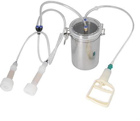 Hztyyier Ordeñadora de 2L para Cabras y Vacas, Ordeñadora de Ahorro de Esfuerzo con Pulsador, Cubo Portátil de Acero Inoxidable para Ganado