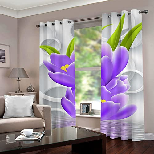 BOVZOX Fenster Vorhang Schlaufen-Vorhang 2 Stück x 117 B x 138cm H Lila & Orchideen Dekorative Gardine Schlaufenschal Fenster-Schal