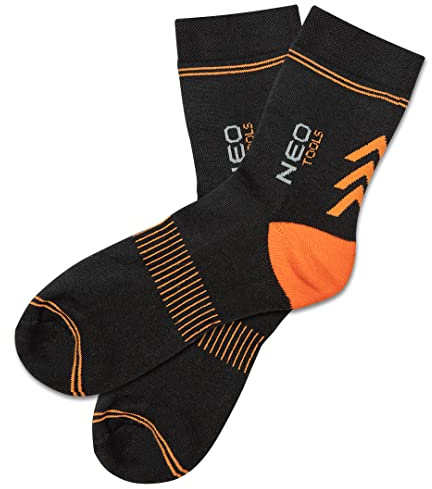 NEO TOOLS Arbeitssocke Coolmax, Größe 43-46, 45% Baumwolle, 23% Coolmax | 22% Polyester, 6% Polyamid, 4% Elasthan, Halbtransparentes Finish, Gerippter Knöchel im Mittelfußbereich