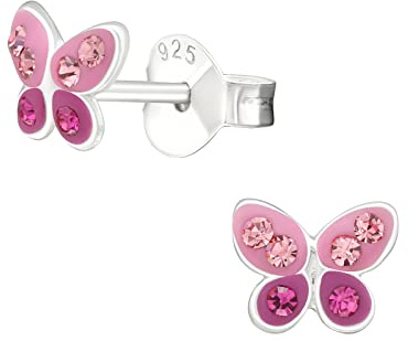 Laimons bezaubernde Kinder Mädchen-Ohrstecker Ohrringe Schmetterling mit funkelnden Glitzer Sterling Silber 925