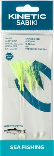 Kinetic Sabiki Shaker Vorfach Hakengröße #6 mit 4 Haken Länge 130cm Heringsvorfach Heringssystem Hering (Chartreuse Flashhair)