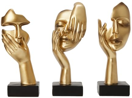 maozyiltle Lot de 3 Statues de Visage de Femme - Statue de Collection de penseur Noire dorée - Art Moderne - Décoration d'intérieur - Convient pour bibliothèque, Meuble TV et Cadeau pour des Amis