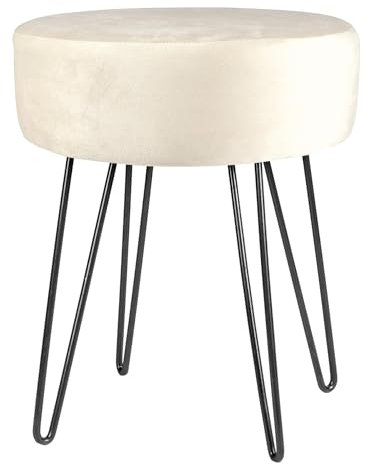 Harbour Housewares 1x Creme/Schwarz H40 x D35cm Runden Samt-Fußhocker - Klein Wohnzimmer Schminktisch Fußbank Ottomane Sitzpuff Stuhl Sitz