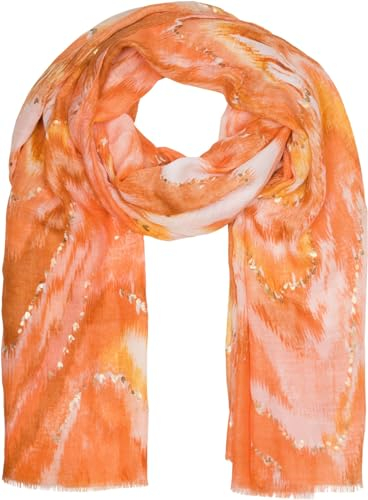 styleBREAKER Damen Schal Wasserfall Farbverlauf Muster mit Metallic Details, Leichtes großes Tuch mit kurzen Fransen 01016227, Farbe:Orange-Gelb