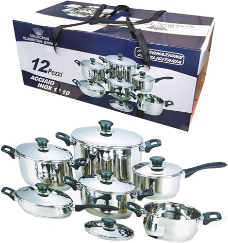 Set Batteria di pentole 12 Pezzi in Acciaio Inox Bavaria con Coperchio