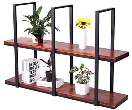 Hanging Shelves For Plants Flowers Decoration - Metal And Wood Floating Shelf For Indoor Balcony, Kitchen Bar, Wall Storage Display Rack