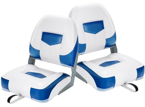 KOMFOTTEU 2er Bootssitze klappbar, Gepolsterter Bootsstuhl aus PVC & PP, Steuerstuhl 11cm dicke Hochelastischer Schaumstoff, Boart Seat Belastbarkeit bis 110 kg, 50x52x42 cm (Blau)