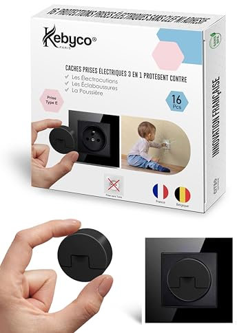 [16 unids] - Nuevo tapón de enchufe para bebé INNOVACIÓN francesa 2024 - Discreto sin llave ni adhesivo protege del polvo y las salpicaduras (Negro)