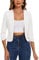 LADI TREND Women's Suits & Blazers Cropped 3/4 Ruched Sleeve Jackets Elegant Linen Open Front Suit (White M)