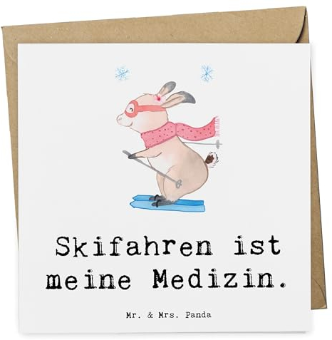 Mr. & Mrs. Panda Deluxe Karte Hase Skifahren - Geschenk, Hochzeits, Gewinn, Ski fahren, Danke, Hobby, Skisport, Hochwertige Gruß, Einladungs, Skirennen, Auszeichnung