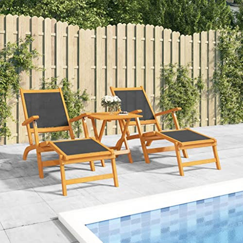 Outdoor Sitzgelegenheit-Sonnenliegen, Outdoor-Liegestühle, 2 Stück, Massivholz, Akazie und Textilene