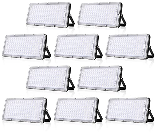 10 PACK 100W LED Strahler Außen, 3000K Warmweiß LED Fluter, Superhell 10000LM Flutlicht IP66 Wasserfest Aussenstrahler Flutlichtstrahler LED Scheinwerfer Licht Aussenstrahler für Garten, Garage