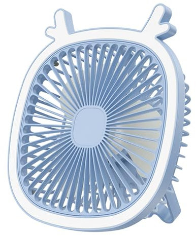 XAGMODSHN Ventilador de escritorio USB recargable de 3 velocidades, ventilador de mesa con luz LED, ventilador portátil para camping, viajes, oficina en casa