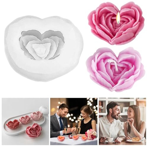 1 stampo in silicone a forma di cuore 3D a forma di fiore a forma di peonia in resina di rosa, stampo per realizzare torte al cioccolato, forniture di sapone per aromaterapia cera fatta a mano per la
