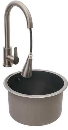 Fregadero redondo de acero inoxidable, diámetro 32 cm, fregadero empotrable con grifo extensible y desagüe