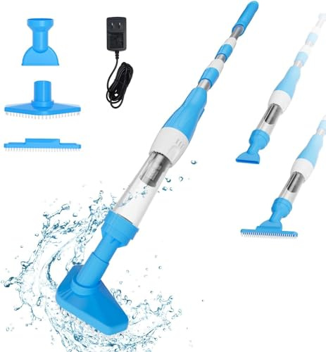 PoolyPoly 3 en 1 Aspirateur de Piscine sans Fil, Aspirateur pour Spa à Batterie Rechargeable, Aspirateur à Main Électrique pour Piscine, Spa, Jaccuzi - Temps d'Exécution 90 Minutes, Bleu Clair