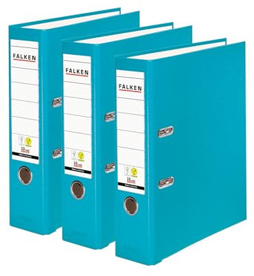 Original Falken 3er Pack PP-Color Ordner. Made in Germany. 8 cm breit DIN A4 Türkis Vegan Kunststoff-Ordner Ringordner Aktenordner Briefordner Büroordner Plastikordner Schlitzordner