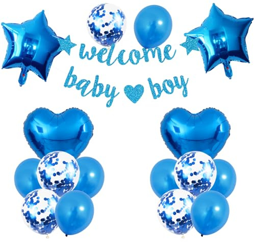 KOBOKO Welcome Baby Boy Deko, Willkommen Zuhause Baby Junge Luftballons Blau, Babyparty Deko Ballons mit Weclome Home Deko Girlande, Willkommen Zuhause Deko Junge Ballon für Babyshower Deko,Geburtstag