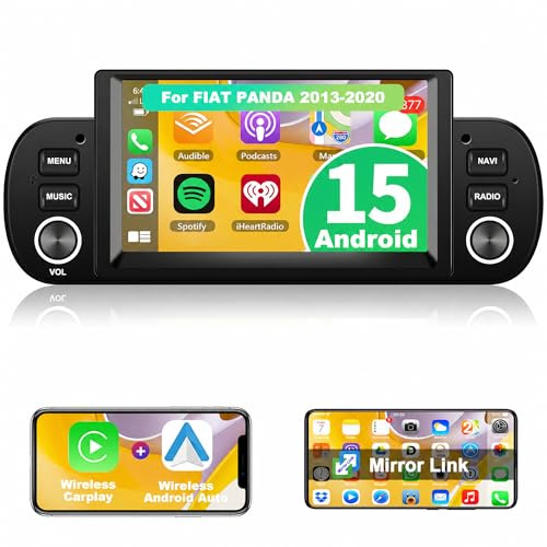 Motorsi Autoradio für FIAT Panda 2013-2020, 6.2 Zoll Kabelloses A-pple Carplay Android Auto Bluetooth Bildschirm,Android Multimedia Player mit GPS/WiFi/RDS/FM/SWC/USB+AHD/CVBSRückfahrkamera+Mikrofon