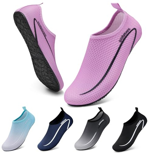 Swim Water Shoes Aqua Socks Barefoot for Sea Beach Swimming Shoes Pool Ladies Women Mens Line Dark Pink 9/10 UK