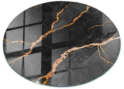 Tulup Glasplatte für Tisch ⌀ 60 cm für Küche und Esszimmer Geschliffene Kanten Auswechselbare Platte Dekoration Gehärtetes Glas Modernes Design Tafelglas - Motiv Marmor mit Adern