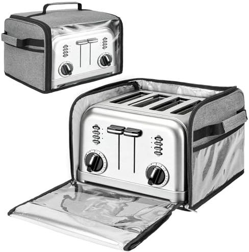 Toaster Cover 4 Slice with Aluminum Foil Lining and Base Compatible with Cuisinart/BELLA/Black and Decker,Cover Only,Grey