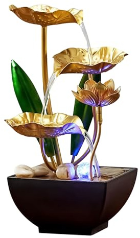 Fountaine de table intérieure LED à 3 niveaux - Fontaine de cascade de bureau Zen relaxation avec cailloux, lumières LED multicolores, Fon de méditation en fer forgé Caractéristique de l'eau pour la m