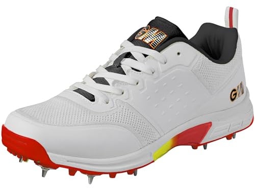 GM | Steel Spike Cricket Shoes | Breathable Lightweight Premium Materials | Arch Support Grip Comfort & Reduce Fatigue | Sizes UK Adult 7, 8, 9, 10, 11, 12, 13 & Junior 1, 2, 3, 4, 5, 6