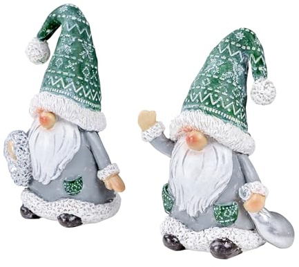 levandeo 2er Set Wichtel Deko Figuren Kunstharz Grün Grau Zwerg Weihnachtsdeko Tischdeko Deko Weihnachtsschmuck