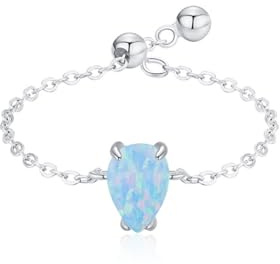 Stfery Ring Kettenglieder Verstellbar 14K Weißgold Damen, Verlobungsring mit Tropfen Opal Echte Goldschmuck Au585