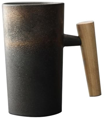 Peosaard Tazze Vintage, Tazza da caffè con Manico in Legno 220ml Tazze ergonomiche in gres squisito Vintage Home Office Tazza ceramica per tè Bevande Acqua, Colore vetri dorati, da caffè